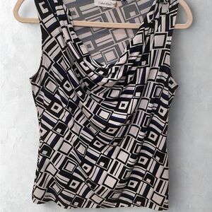 Calvin Klein Black and White with A Splash of Blue GeometricTank Top Sz M